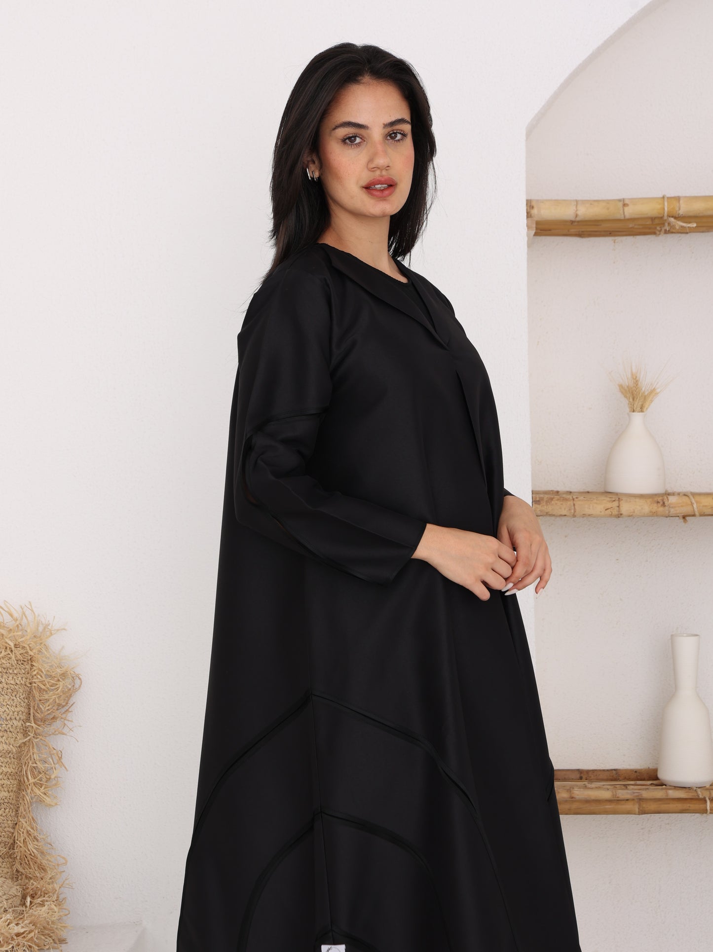 Black Designer Bridal Satin Abaya