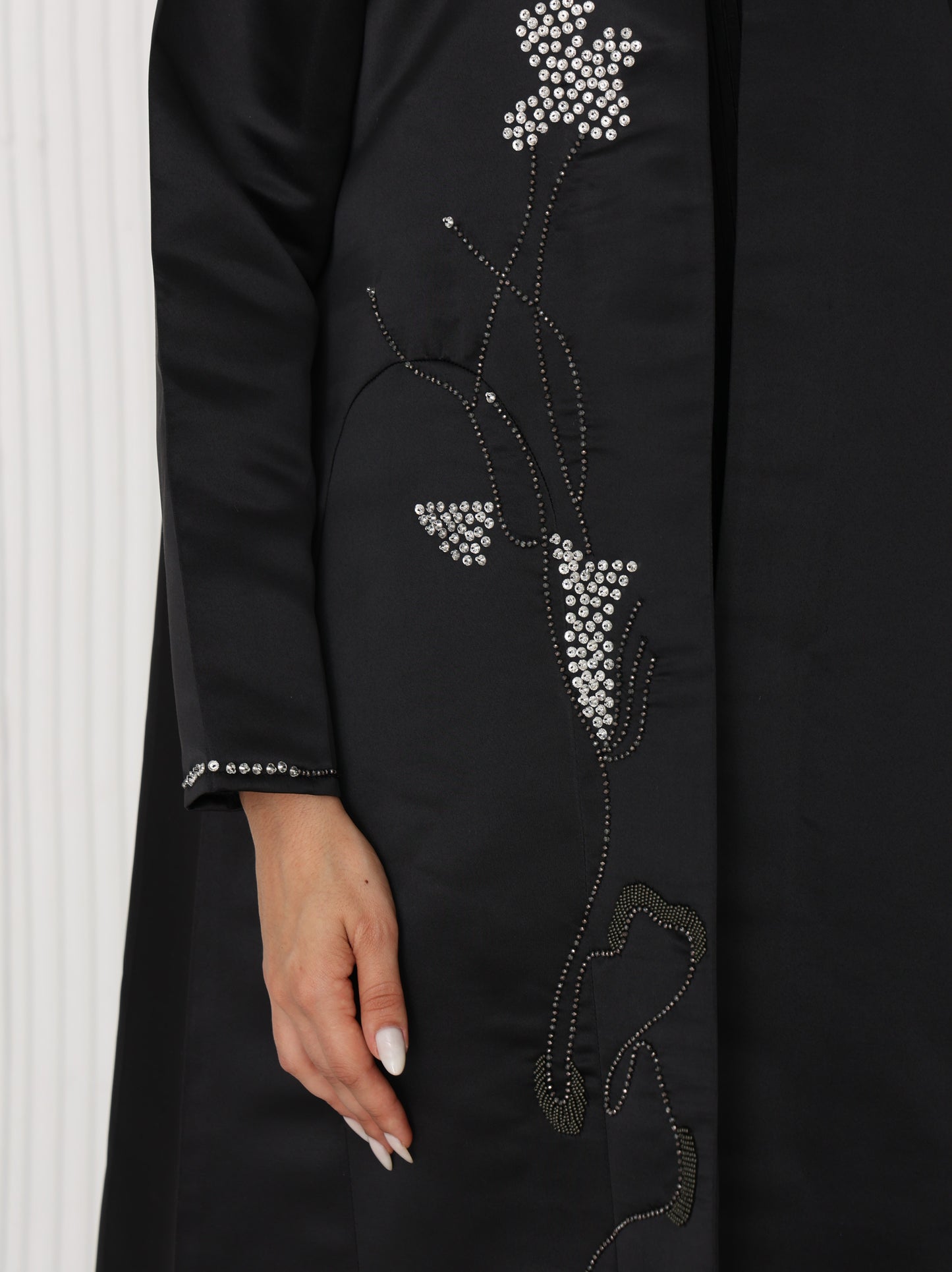 Black Bridal Satin Abaya with Hand Embroidery